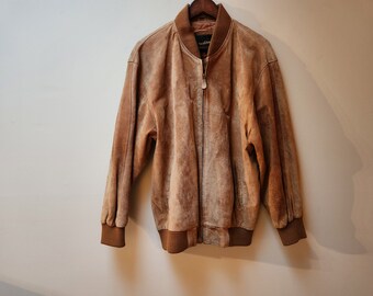 Vintage brown suede leather bomber jacket