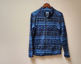 Blue fairisle fleece zip up sweater / vintage /L