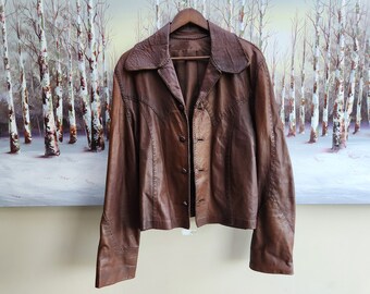 vintage brown western leather jacket / M/L