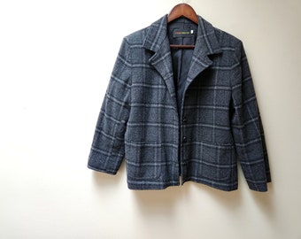 charcoal grey plaid wool blazer jacket / harris/wallace / L