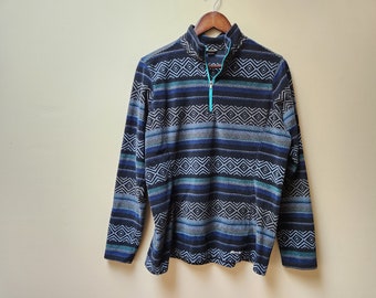 Eddie Bauer blue printed fleece sweater / L