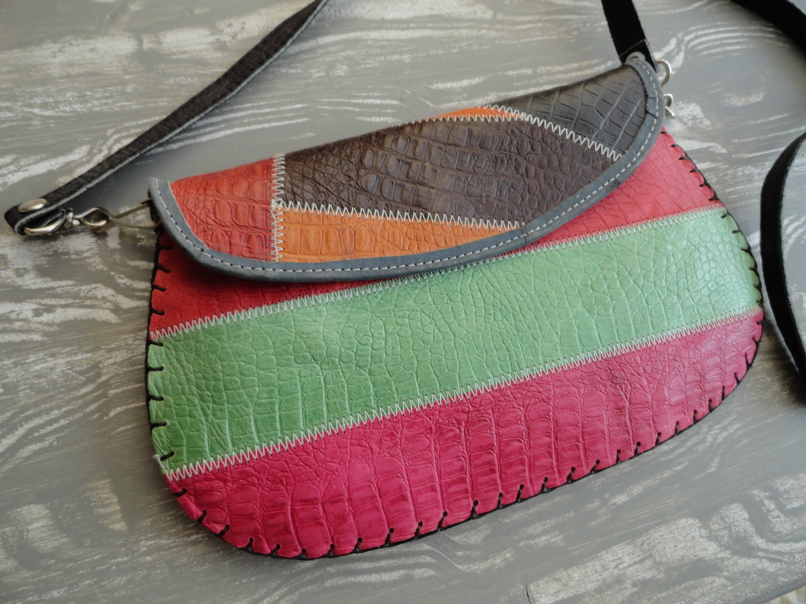 multi coloured leather patchwork bags