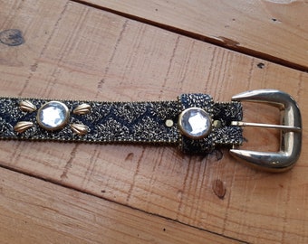 black gold beaded belt / vintage glam / 26-30"