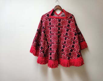 vintage embroidered red poncho sweater