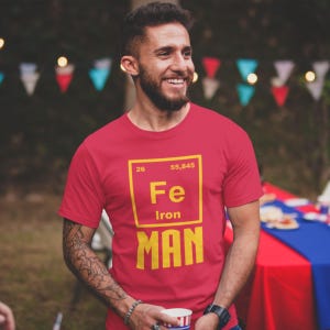 Fe Iron Element T-Shirt, Funny Chemistry Graphic Tee, Periodic Table Pun Shirt, Science Teacher STEM Gift
