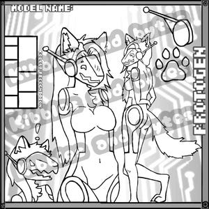 Protogen OC Origineel personage Referentieblad / Kleur je eigen personageblad / Digitale download