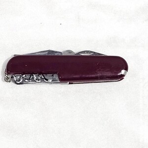 Vintage Multi Tool Pocket Knife Burgundy Folding 11 Function Camping Utility