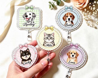Porta credenciales personalizado con retrato de mascota, porta credenciales personalizado para perro, regalo conmemorativo para mascotas, regalo para amantes de los perros, porta credenciales para enfermeras, regalo para mamás de perros