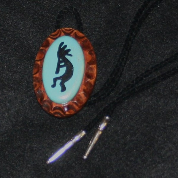 Handmade Wood Bolo Tie with Kokopelli