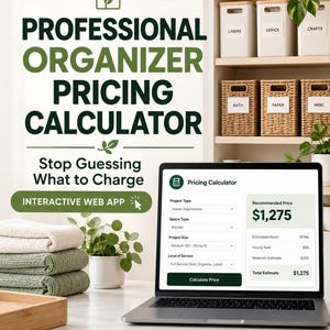 Professional Organizer Pricing Calculator App, Home Organizing Quote and Profit Tool