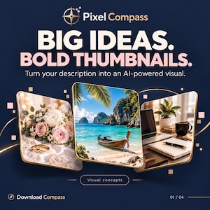 AI-miniatyrgenerator för YouTube och Etsy | Pixel Compass-appens åtkomst