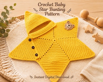 Crochet Baby Star Bunting Pattern,Crochet Patterns,Step-by-Step PDF and Video Tutorial through email,Handmade Market Bag,Instant Download