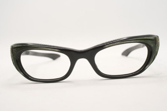 Black Green Catseye Glasses vintage Eyewear Retro… - image 2