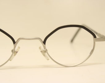 Black Silver Oval Glasses Frames Vintage Retro Eyeglasses