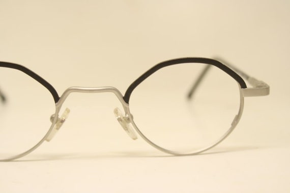 Black Silver Oval Glasses Frames Vintage Retro Eyeglasses