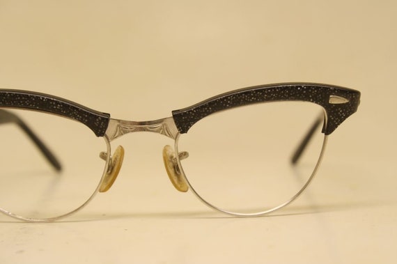 Small Vintage Cat Eye Glasses Black Silver Americ… - image 4