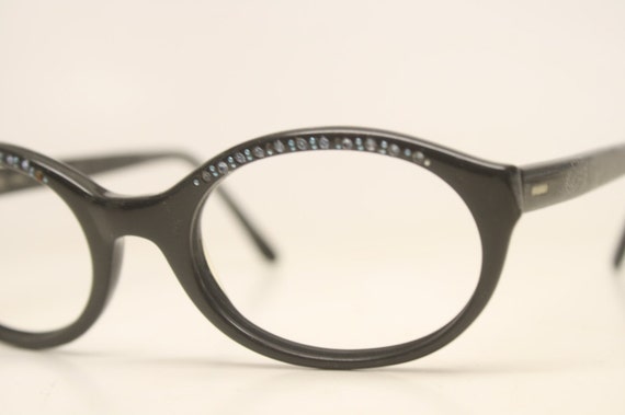 Rhinestone Black Cat Eye Eyeglasses Vintage Eyewe… - image 3