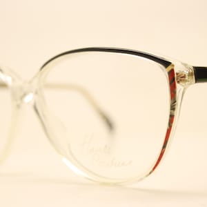 Unused Black Red Clear Vintage Eyeglasses Haute Couture Retro
