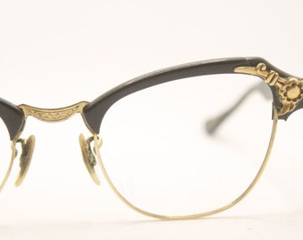 B&L Black Gold Cat Eye Glasses Vintage Eyewear Retro Glasses frames