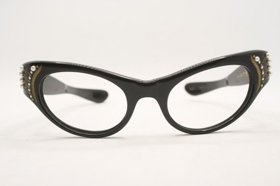 Black Rhinestone Cateye Glasses vintage Eyewear R… - image 2