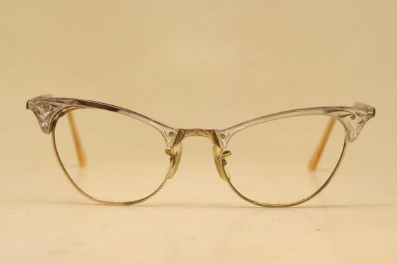 Vintage Cat Eye Glasses  Silver Gold 1/10 12k 196… - image 2
