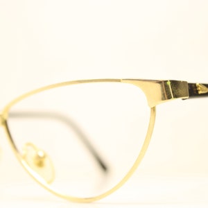 Unused Black Gold Cat Eye Shape Vintage Eyeglasses Haute Couture