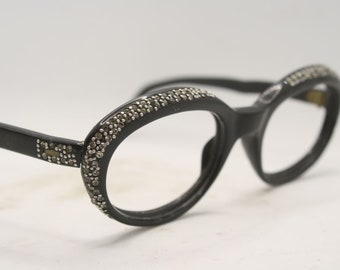 Vintage Black Rhinestone Cat Eye glasses Eyeglasses Frames 1960's