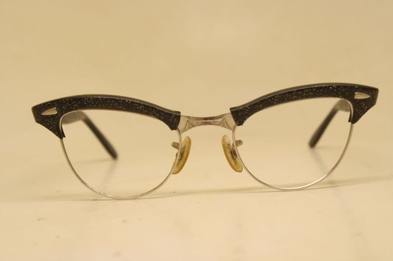 Small Vintage Cat Eye Glasses Black Silver Americ… - image 2