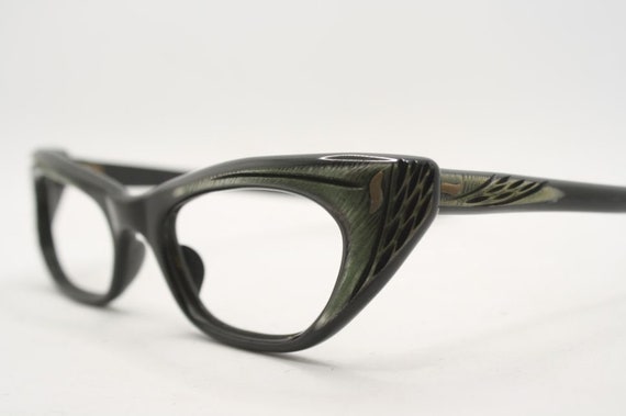 Black Green Catseye Glasses vintage Eyewear Retro… - image 4