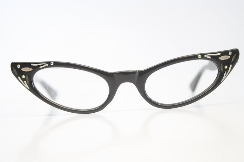 Vintage Small Rhinestone Oval Cat Eye Glasses vintage Eyewear Etsy