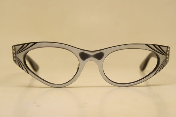 Vintage Cat Eye Glasses Gray  Fade Rhinestone 196… - image 2