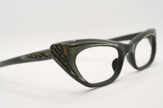 Black Green Catseye Glasses vintage Eyewear Retro… - image 1