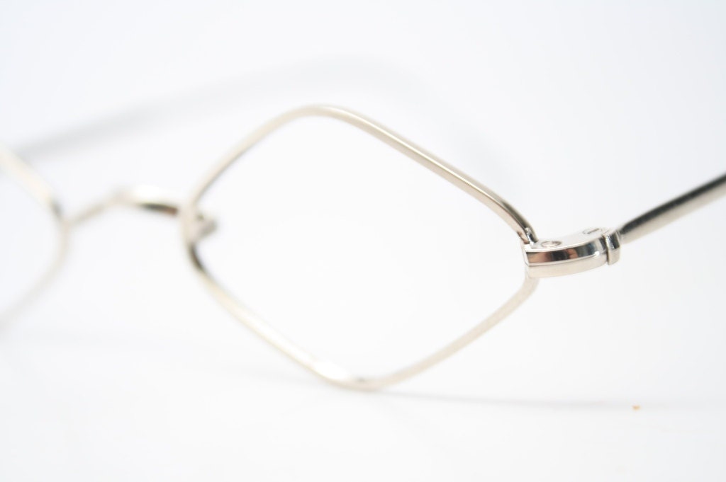 Unique Vintage Eyeglasses Diamond Shape Silver Retro Frames