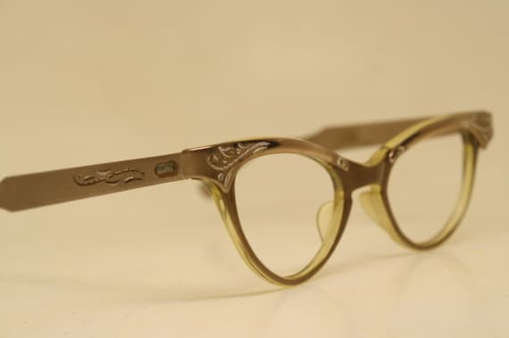 Vintage Cat Eye Glasses Combination Brown 1960s v… - image 1