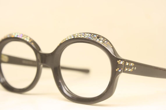 cat eye frames Black rhinestone vintage Eyewear - image 4