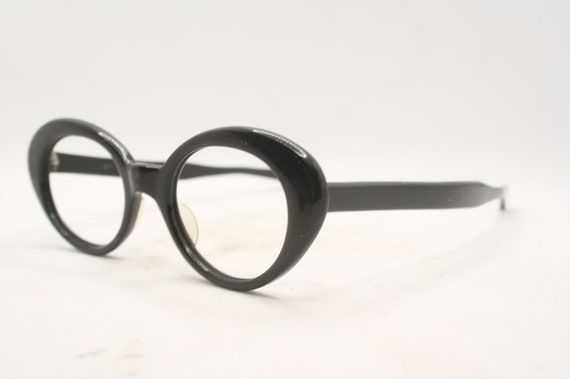 Oval Vintage Eyeglasses Black New Old Stock 1970s… - image 4