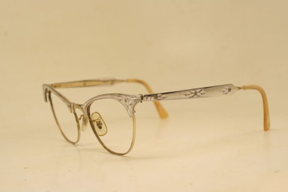 Vintage Cat Eye Glasses  Silver Gold 1/10 12k 196… - image 4