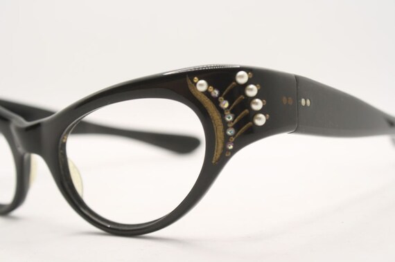 Black Rhinestone Cateye Glasses vintage Eyewear R… - image 3