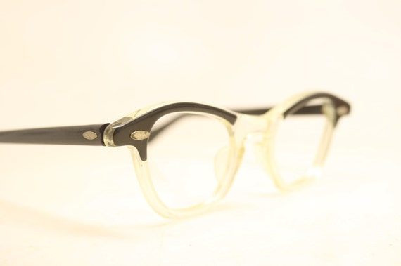 Small Black Yellow  Cat Eye Eyeglasses Vintage Ey… - image 3