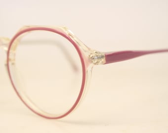 Beautiful Pink Clear Vintage Eye Glasses Retro Round 1980's vintage NOS