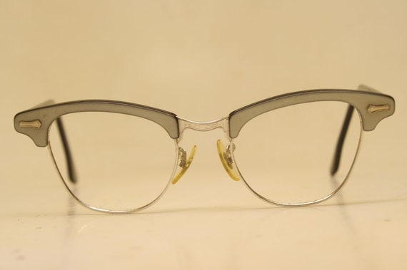 Vintage Cat Eye Glasses Gray Silver Shuron 1960s … - image 2