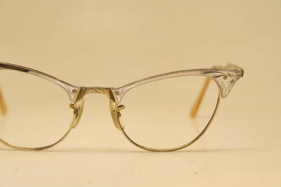 Vintage Cat Eye Glasses  Silver Gold 1/10 12k 196… - image 3
