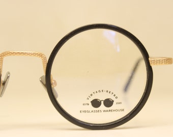 Black Gold Round Retro Glasses Gandhi John Lennon Windsor Style Eyewear