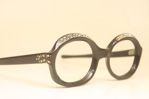 cat eye frames Black rhinestone vintage Eyewear - image 3