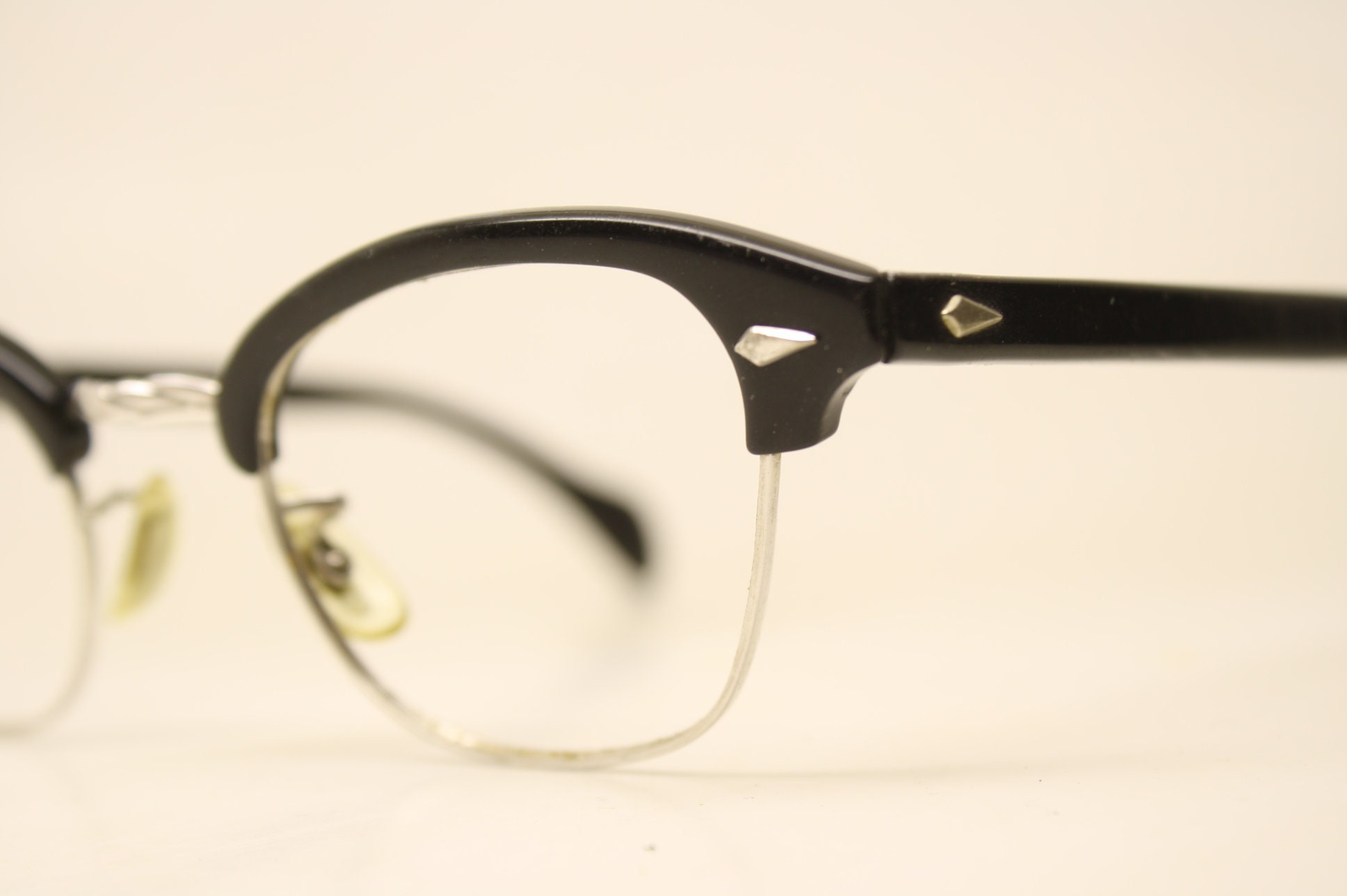 American Optical Black Silver Cat Eye Glasses Vintageeyewear