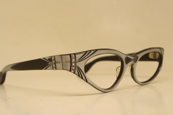 Vintage Cat Eye Glasses Gray  Fade Rhinestone 196… - image 1