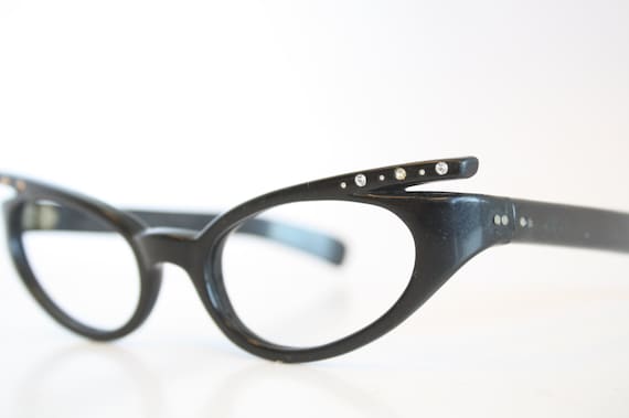 Black Rhinestone Cat Eye Eyeglasses Vintage Glass… - image 1