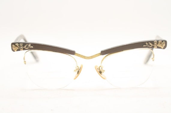 Cat Eye Glasses Vintage Gold Brown Eyewear Retro … - image 2