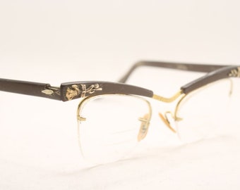 Cat Eye Glasses Vintage Gold Brown Eyewear Retro Glasses frames