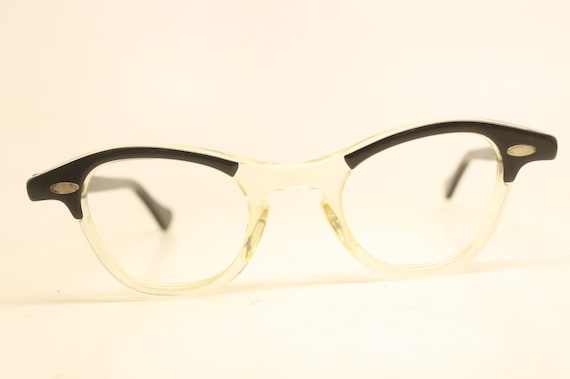 Small Black Yellow  Cat Eye Eyeglasses Vintage Ey… - image 2